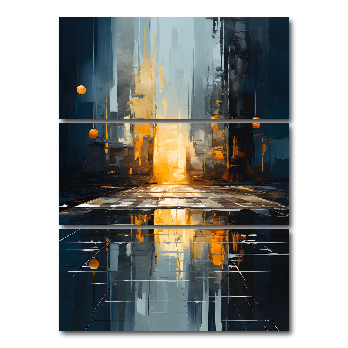 AUTO-MOCKUP WHITE | Abstract - Blue gold shapes 11 | 3 Piece | Gallery Wrap Canvas | group=8x18_stacked