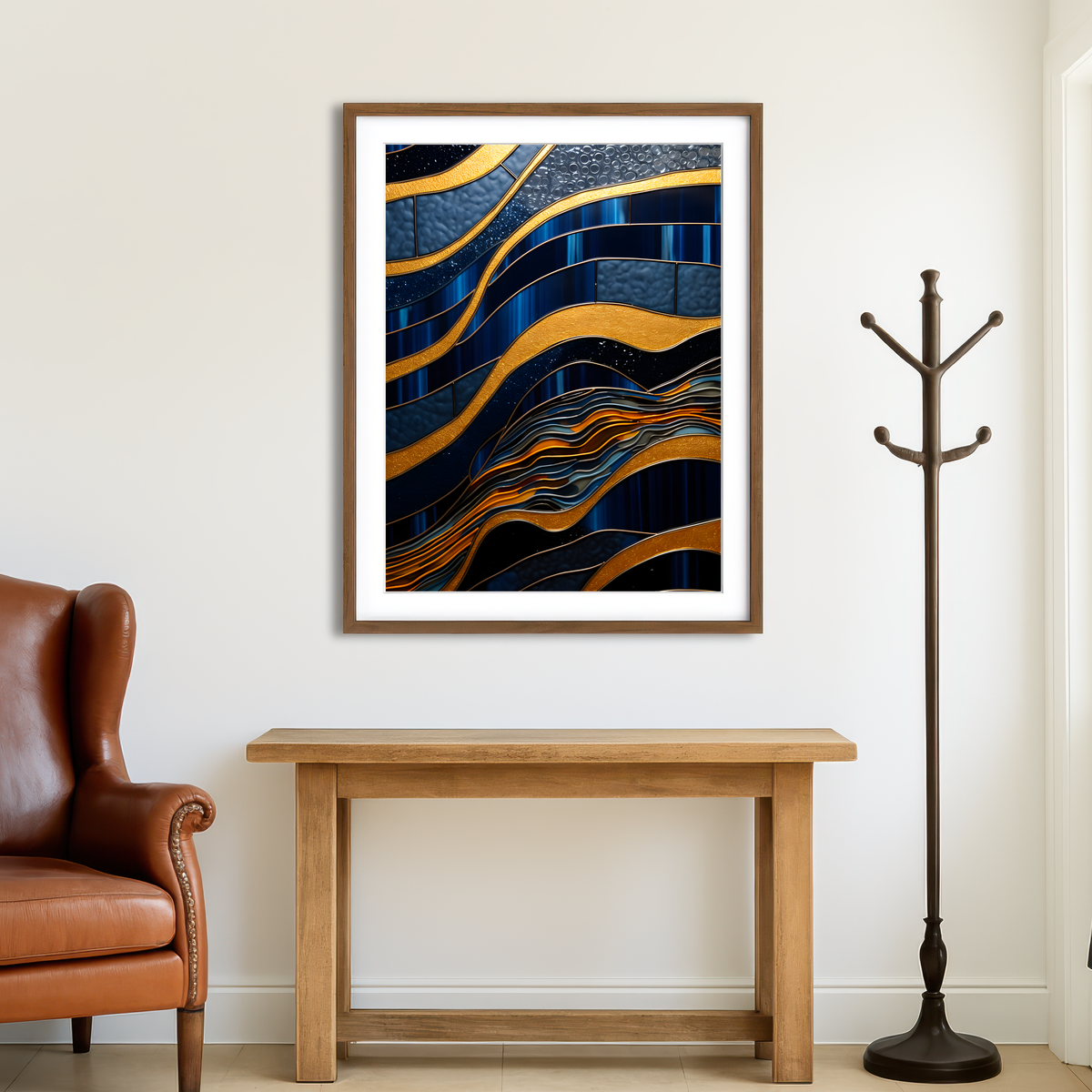 AUTO-MOCKUP ROOM | Abstract - Blue Gold Shapes 18 Wall Art