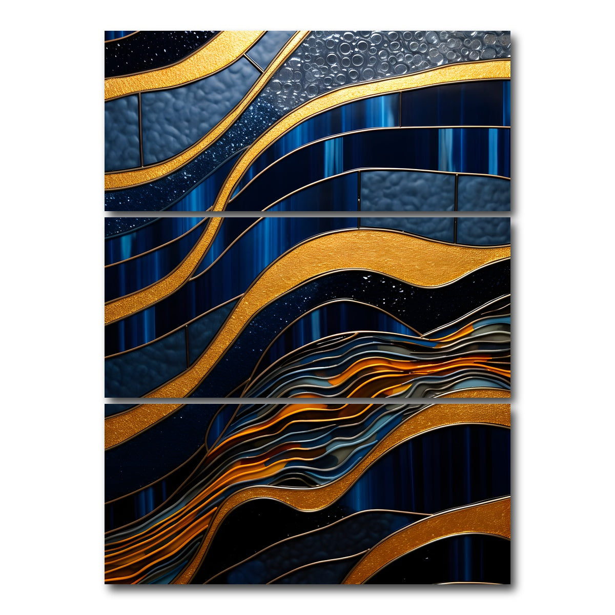 AUTO-MOCKUP WHITE | Abstract - Blue gold shapes 18 | 3 Piece | Gallery Wrap Canvas | group=8x18_stacked