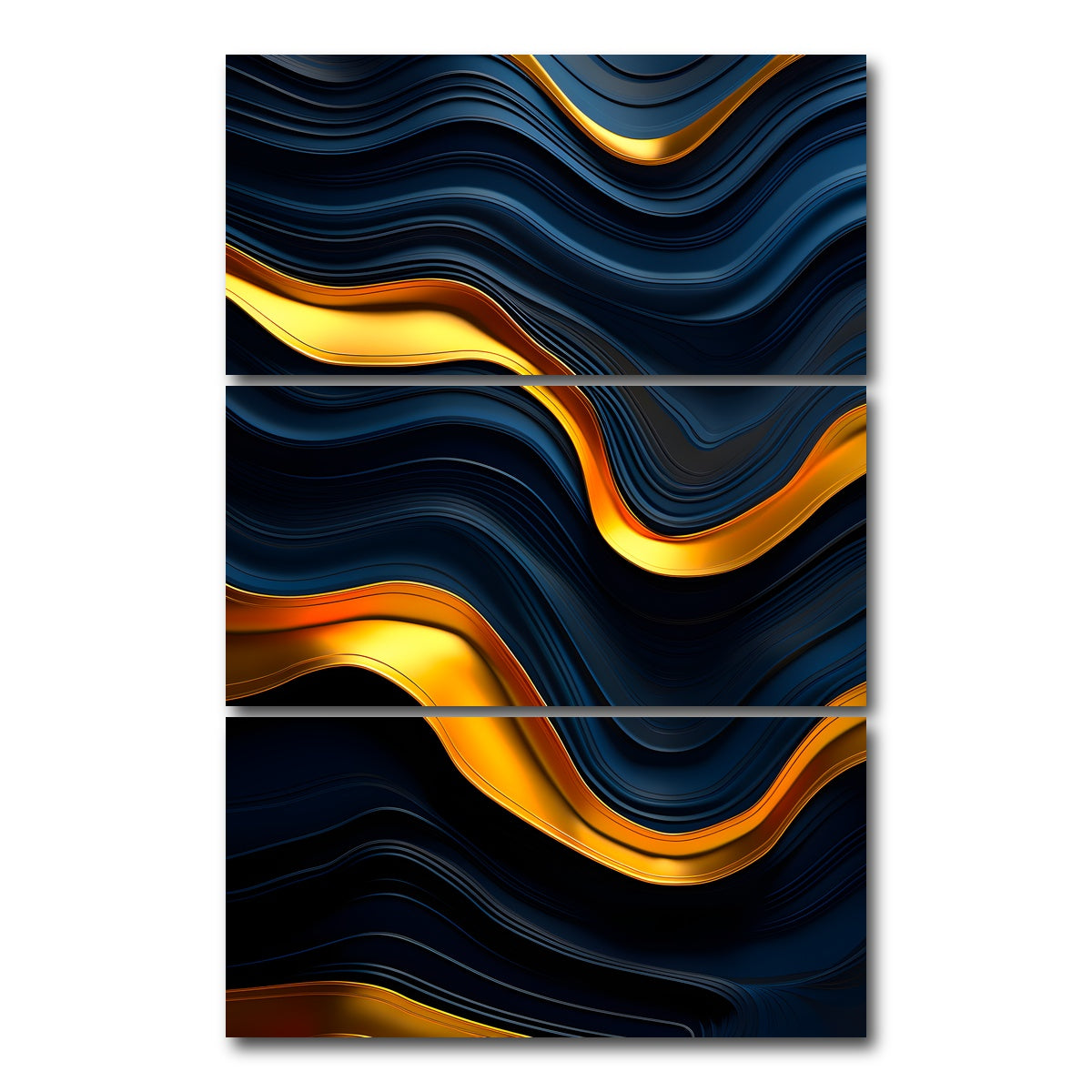 AUTO-MOCKUP WHITE | Abstract - Blue gold shapes 20 | 3 Piece | Gallery Wrap Canvas | group=12x24_stacked