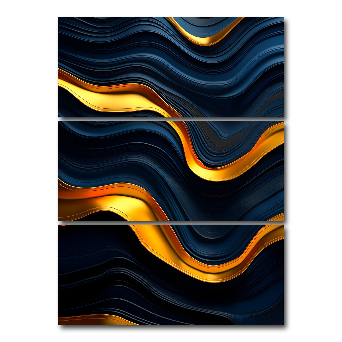 AUTO-MOCKUP WHITE | Abstract - Blue gold shapes 20 | 3 Piece | Gallery Wrap Canvas | group=8x18_stacked