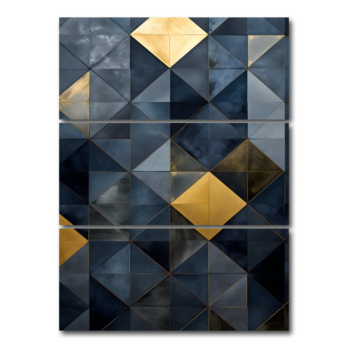 AUTO-MOCKUP WHITE | Abstract - Blue gold shapes 23 | 3 Piece | Gallery Wrap Canvas | group=8x18_stacked