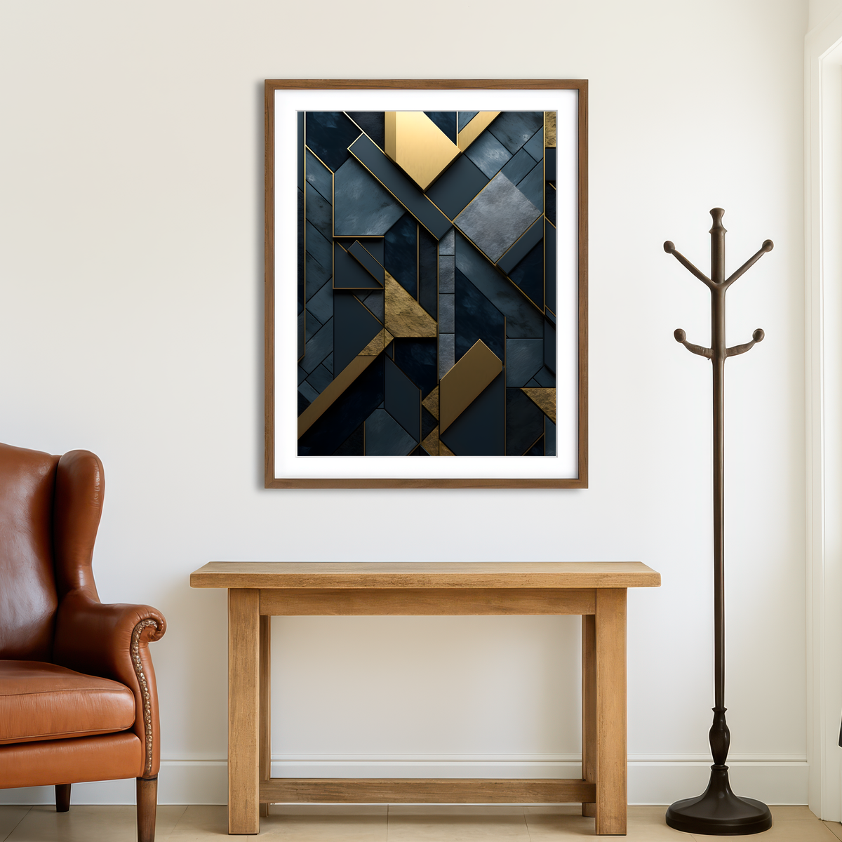 AUTO-MOCKUP ROOM | Abstract - Blue Gold Shapes 3 Wall Art