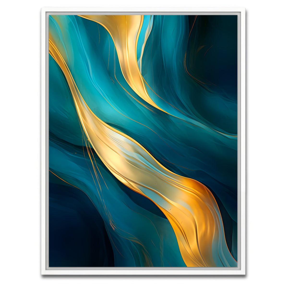AUTO-MOCKUP WHITE | Abstract - Blue gold waves 12 | 1 Piece | White Framed Canvas | group=3x4