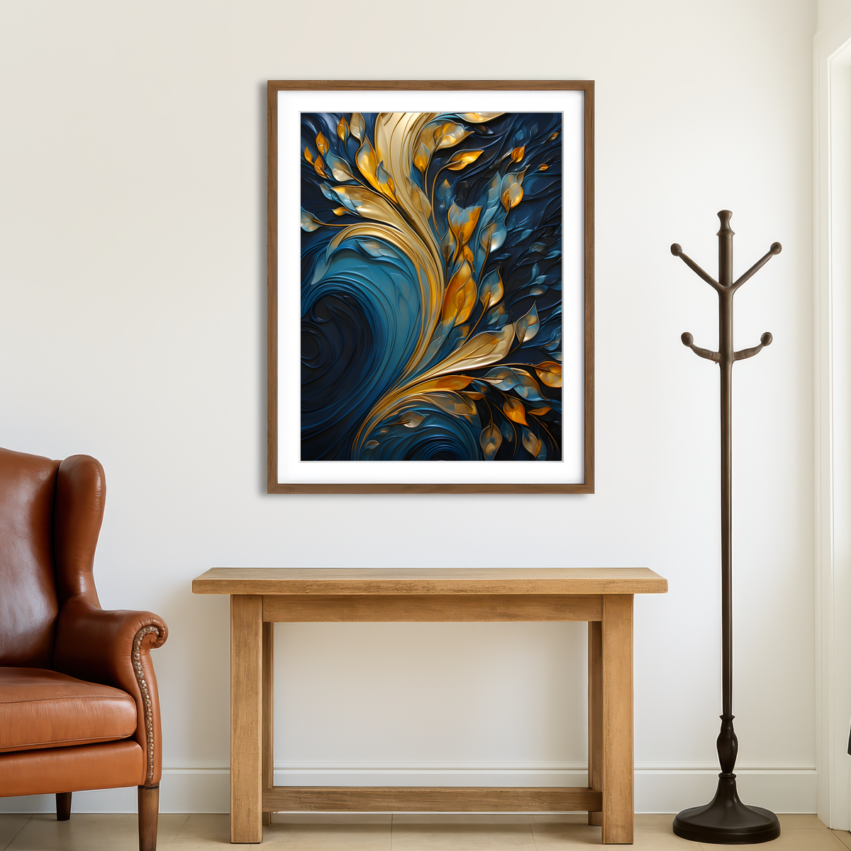 AUTO-MOCKUP ROOM | Abstract - Blue Gold Waves 26 Wall Art