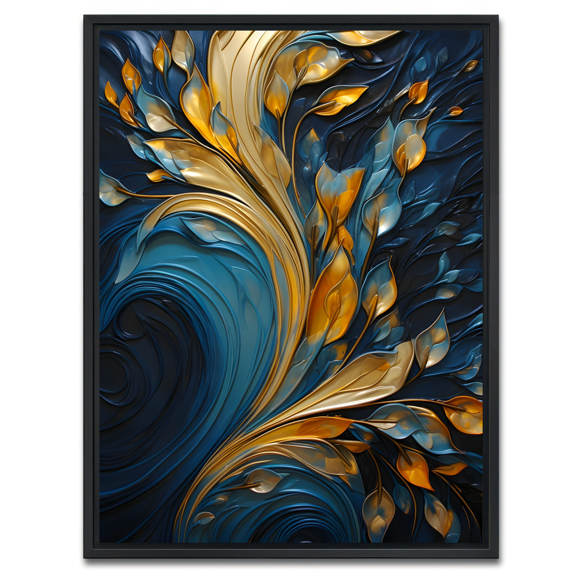 AUTO-MOCKUP WHITE | Abstract - Blue gold waves 26 | 1 Piece | Black Framed Canvas | group=3x4