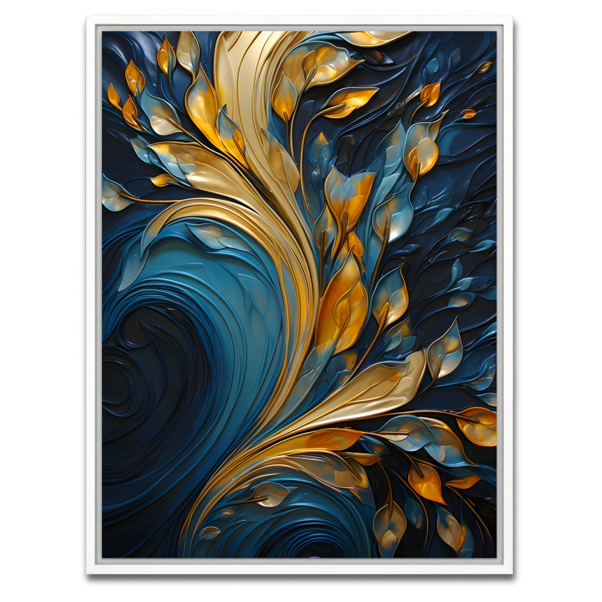 AUTO-MOCKUP WHITE | Abstract - Blue gold waves 26 | 1 Piece | White Framed Canvas | group=3x4