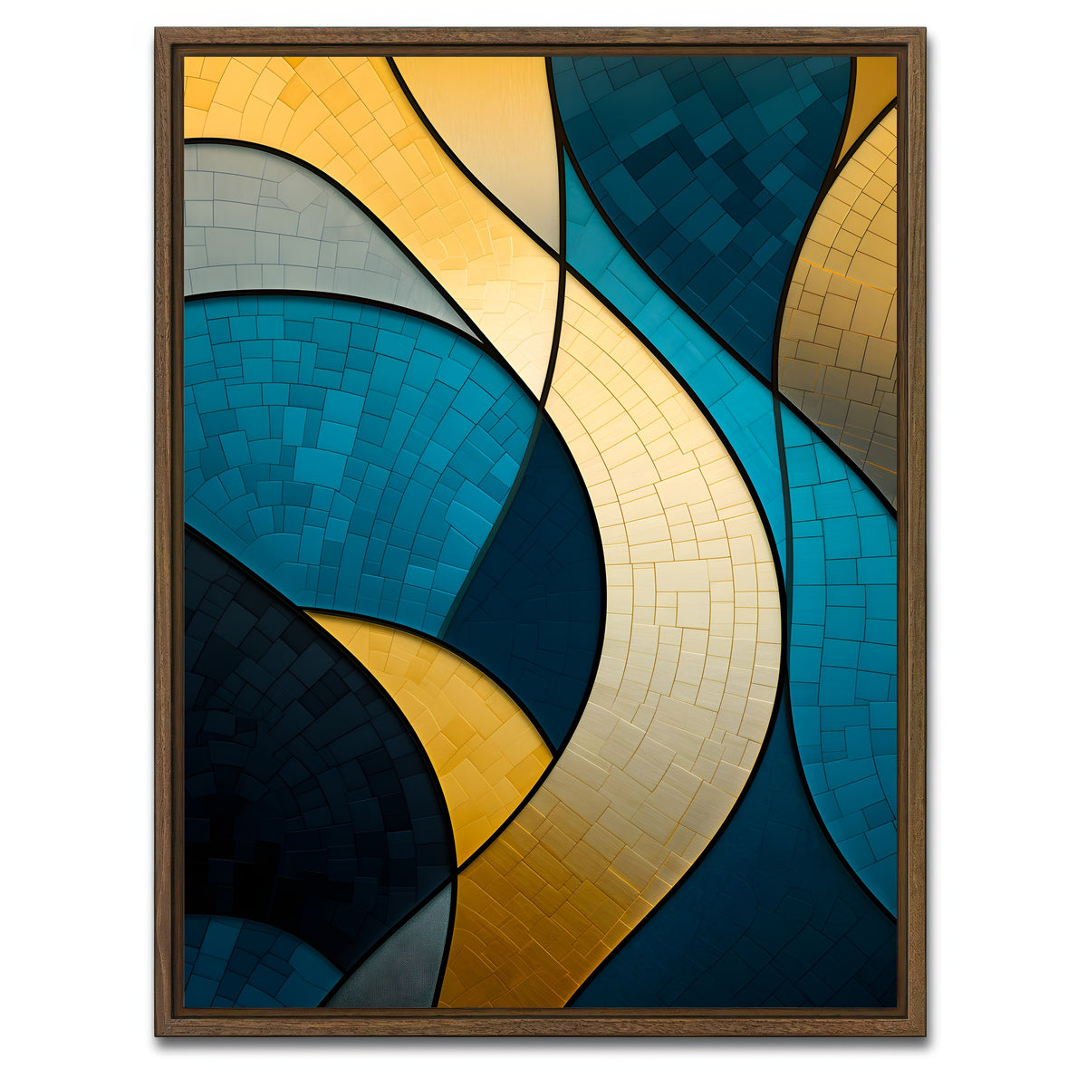 AUTO-MOCKUP WHITE | Abstract - Blue gold waves 36 | 1 Piece | Walnut Framed Canvas | group=3x4