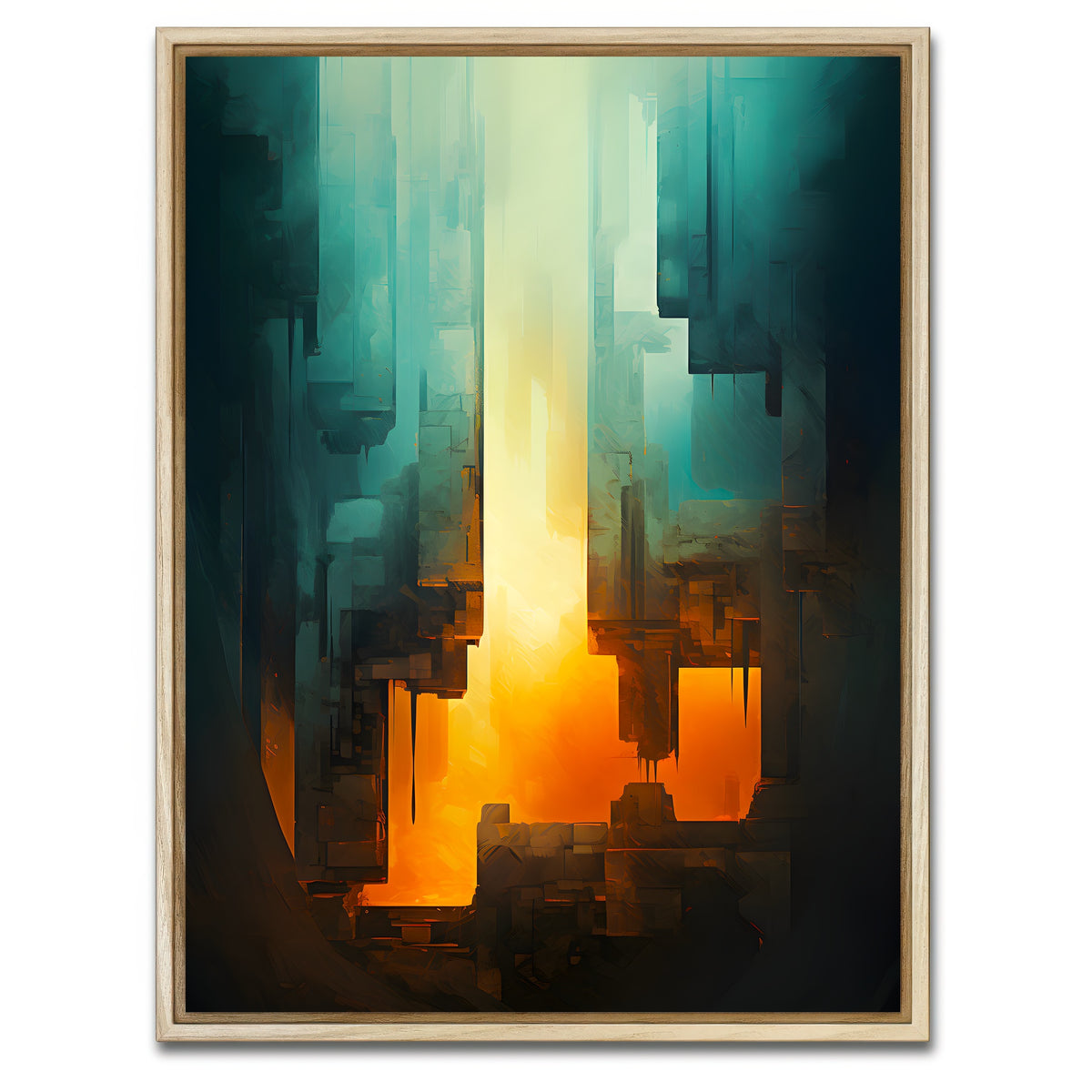 AUTO-MOCKUP WHITE | Abstract - Blue orange shapes 13 | 1 Piece | Natural Framed Canvas | group=3x4