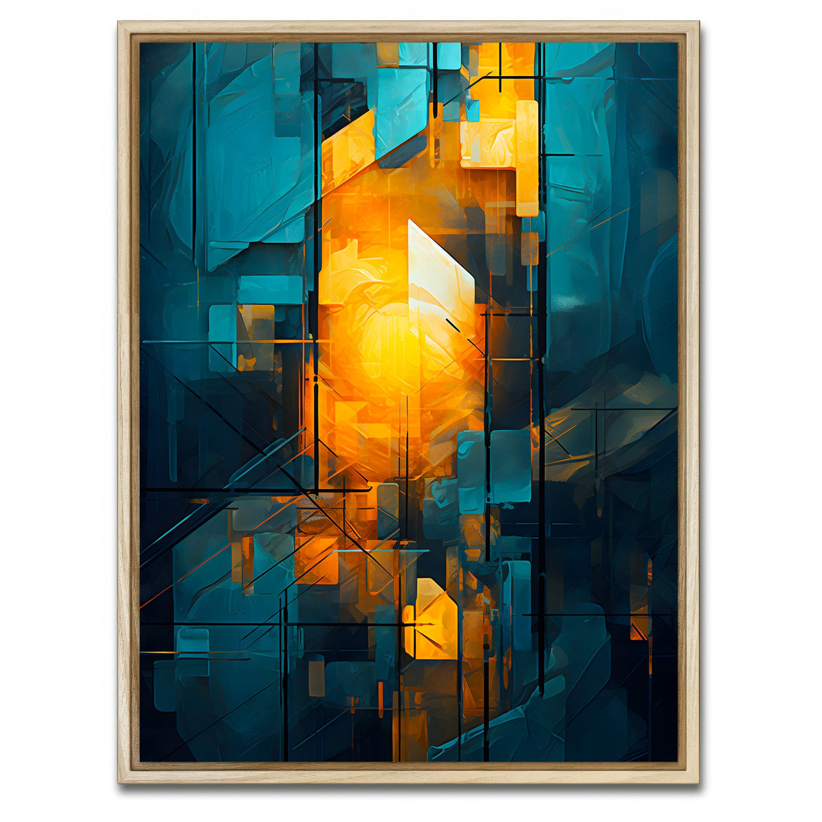 AUTO-MOCKUP WHITE | Abstract - Blue orange shapes 26 | 1 Piece | Natural Framed Canvas | group=3x4