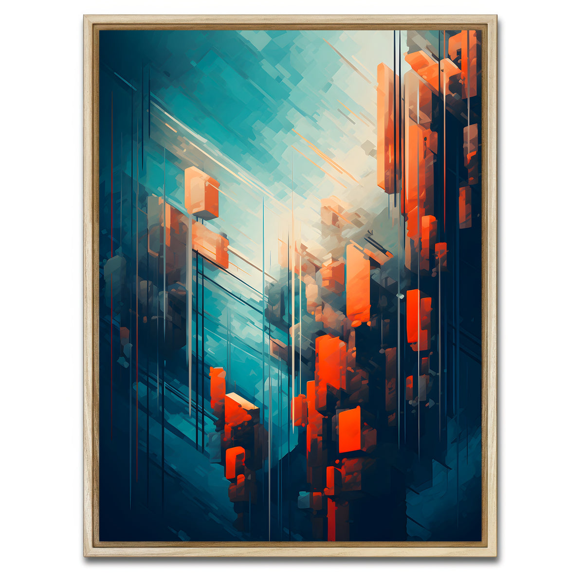 AUTO-MOCKUP WHITE | Abstract - Blue orange shapes 9 | 1 Piece | Natural Framed Canvas | group=3x4