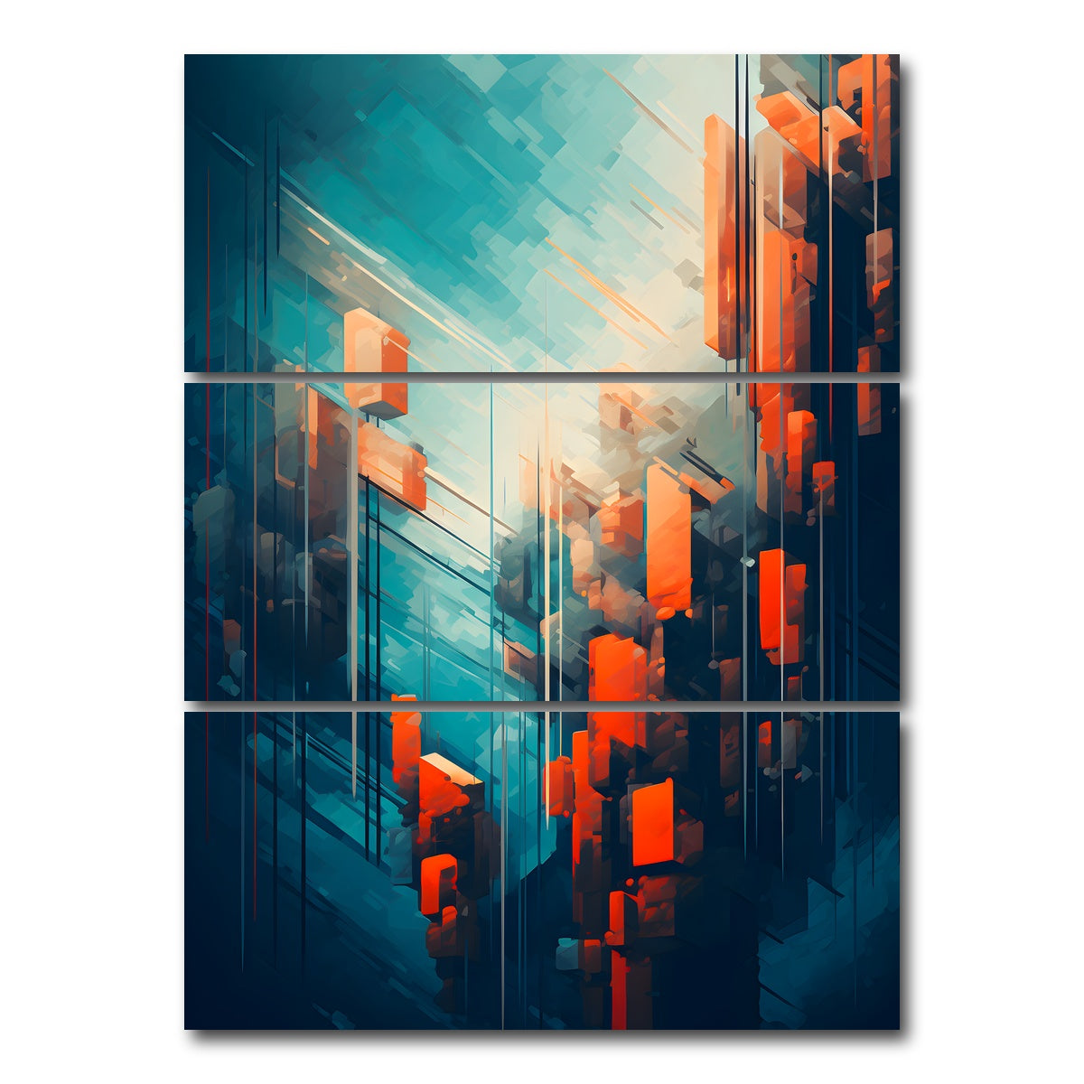 AUTO-MOCKUP WHITE | Abstract - Blue orange shapes 9 | 3 Piece | Gallery Wrap Canvas | group=8x18_stacked
