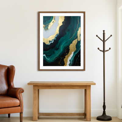 AUTO-MOCKUP ROOM | Abstract - Green Gold Waves 1 Wall Art