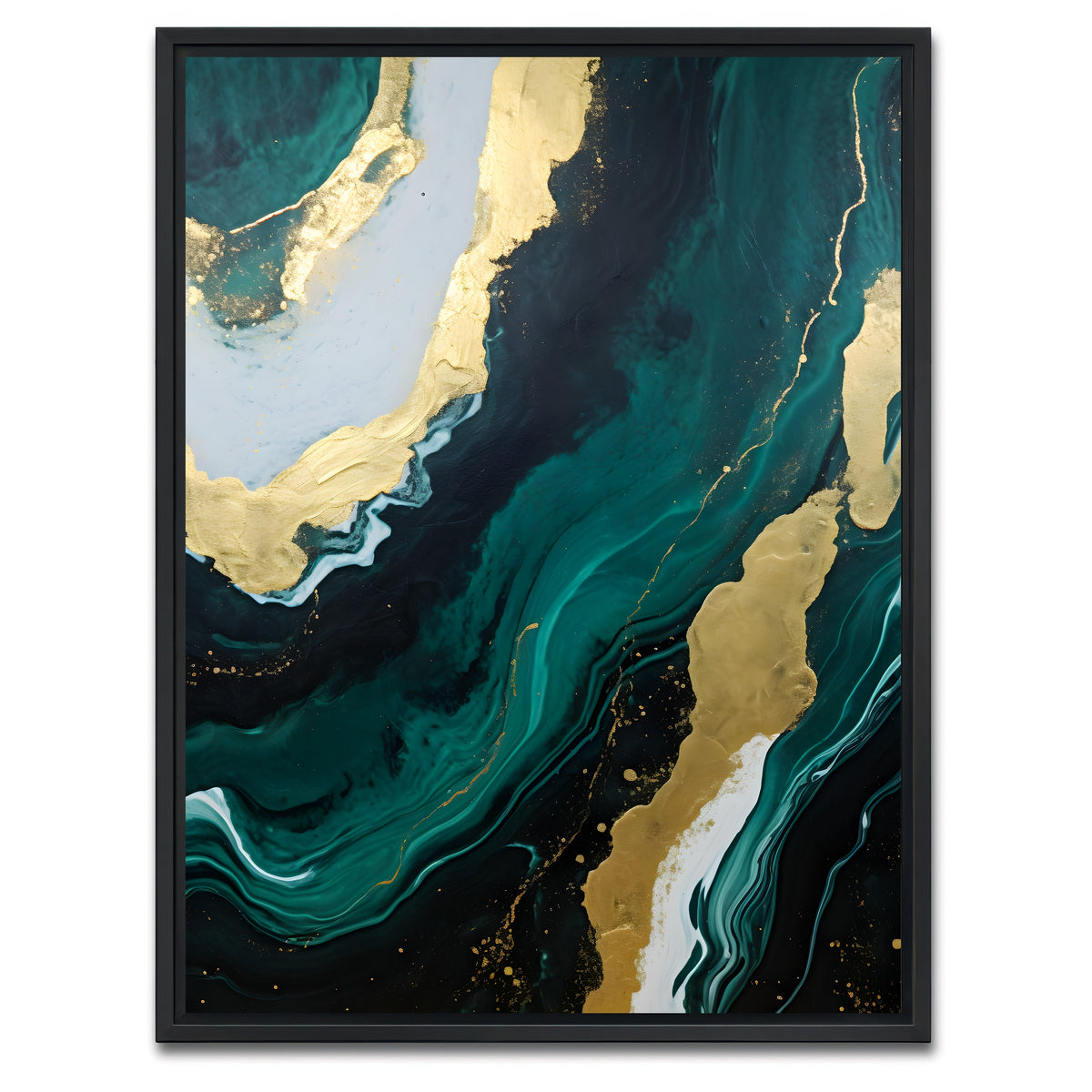 AUTO-MOCKUP WHITE | Abstract - Green gold waves 1 | 1 Piece | Black Framed Canvas | group=3x4