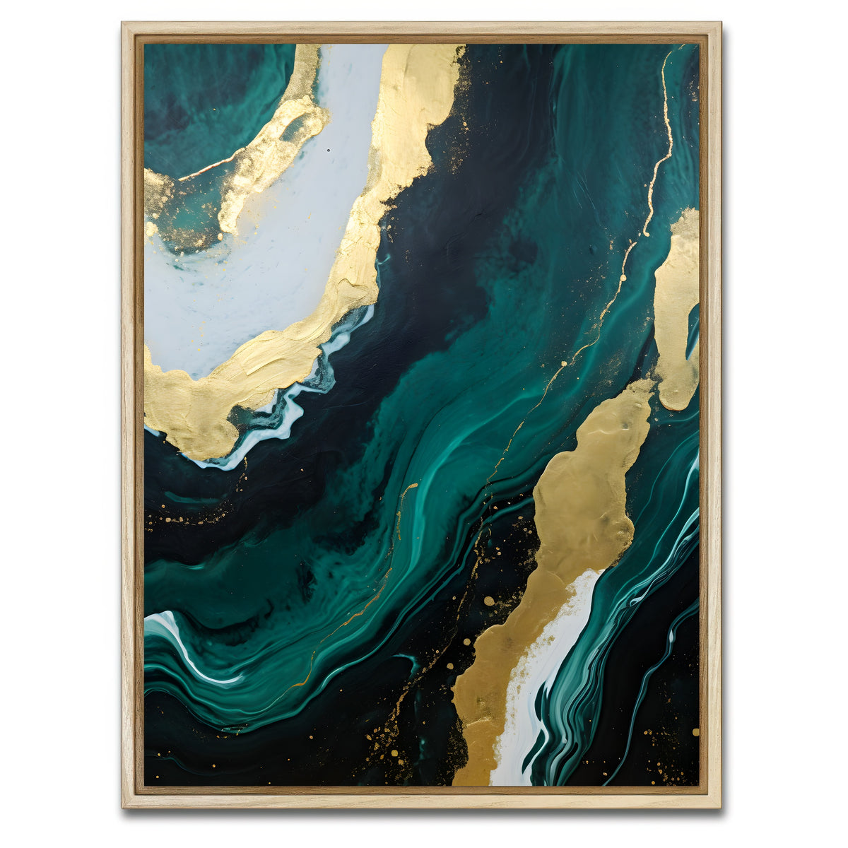 AUTO-MOCKUP WHITE | Abstract - Green gold waves 1 | 1 Piece | Natural Framed Canvas | group=3x4