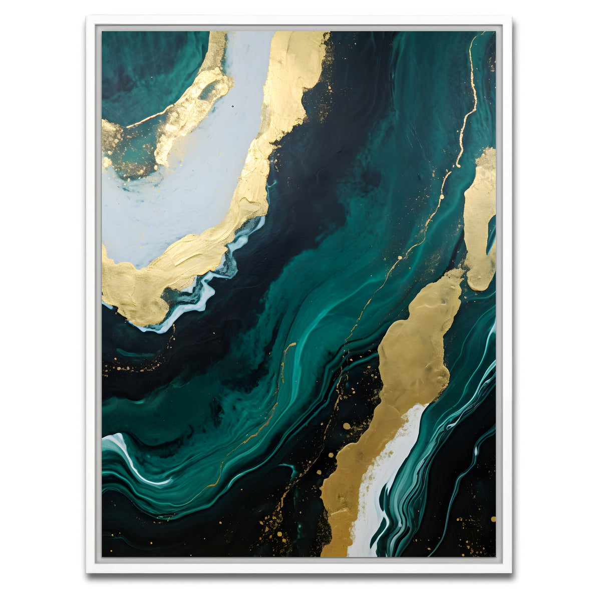 AUTO-MOCKUP WHITE | Abstract - Green gold waves 1 | 1 Piece | White Framed Canvas | group=3x4