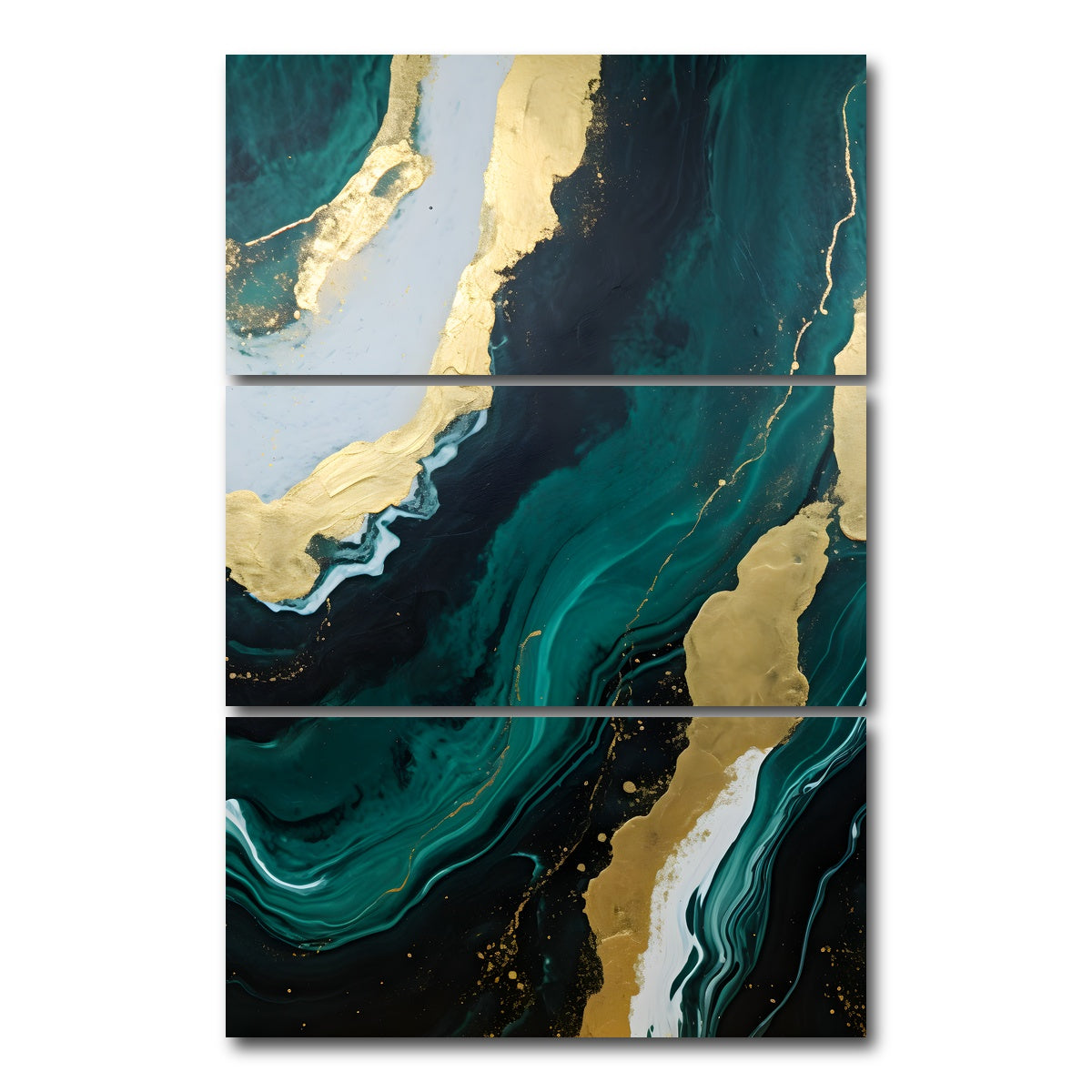 AUTO-MOCKUP WHITE | Abstract - Green gold waves 1 | 3 Piece | Gallery Wrap Canvas | group=12x24_stacked
