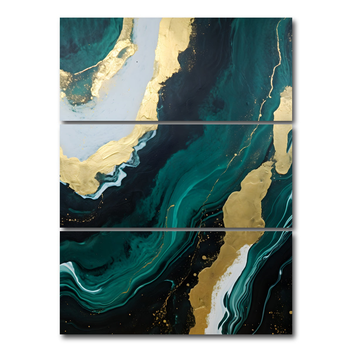 AUTO-MOCKUP WHITE | Abstract - Green gold waves 1 | 3 Piece | Gallery Wrap Canvas | group=8x18_stacked