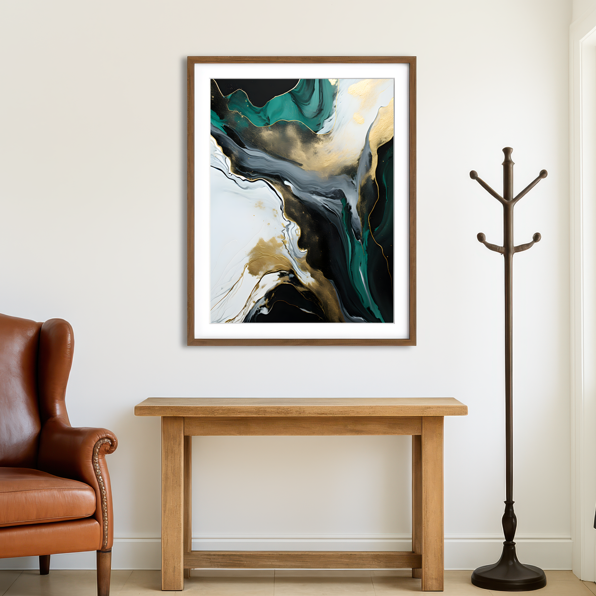 AUTO-MOCKUP ROOM | Abstract - Green Gold Waves 2 Wall Art