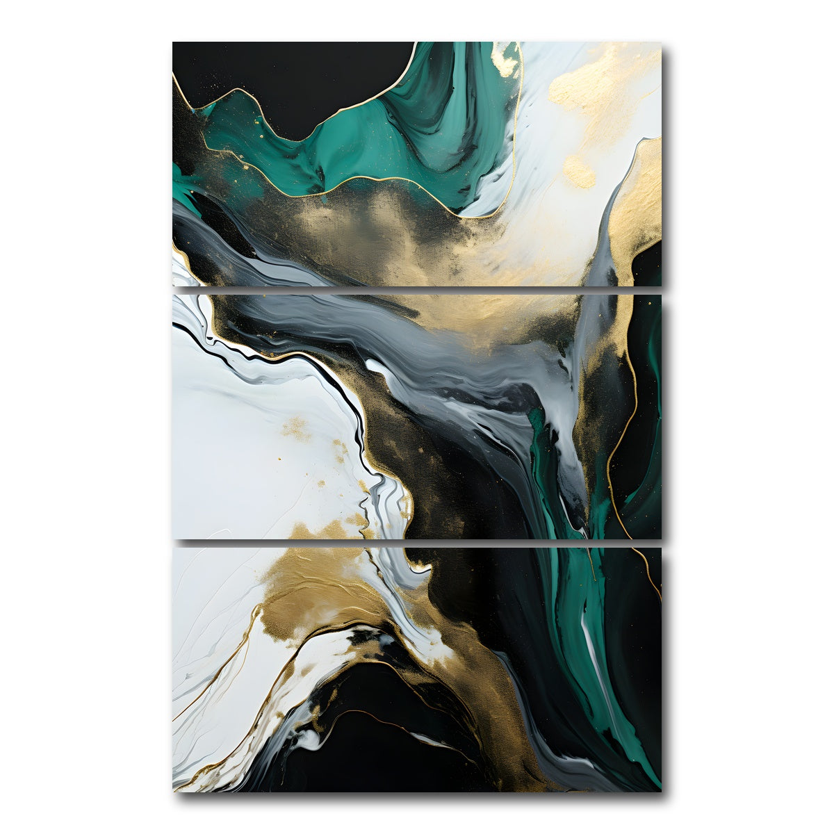 AUTO-MOCKUP WHITE | Abstract - Green gold waves 2 | 3 Piece | Gallery Wrap Canvas | group=12x24_stacked