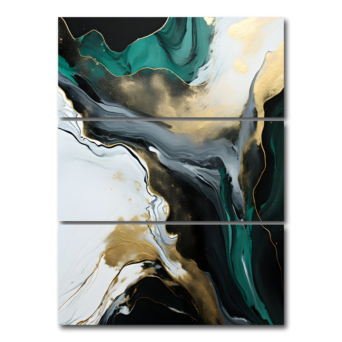 AUTO-MOCKUP WHITE | Abstract - Green gold waves 2 | 3 Piece | Gallery Wrap Canvas | group=8x18_stacked