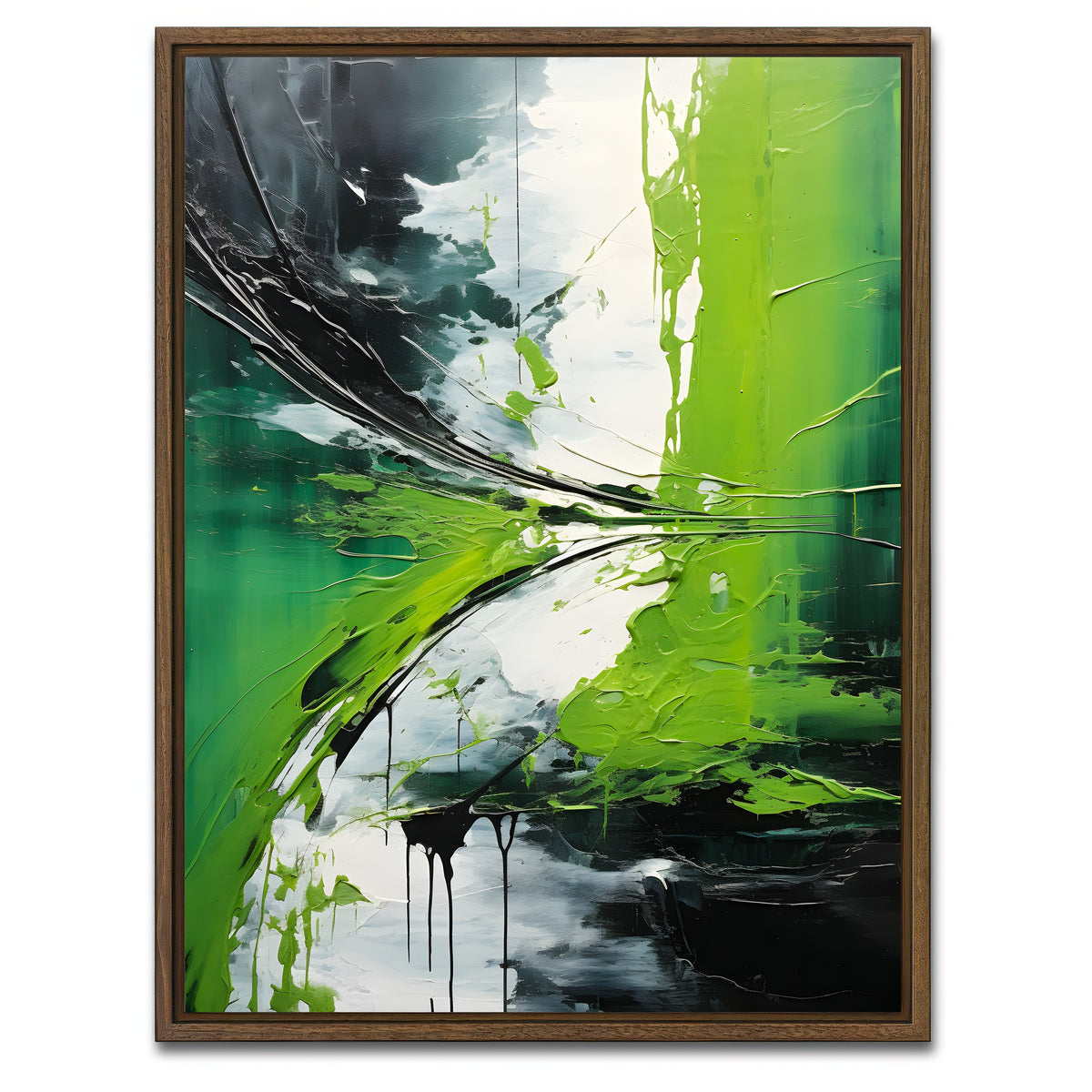 AUTO-MOCKUP WHITE | Abstract - Green white shapes 1 | 1 Piece | Walnut Framed Canvas | group=3x4