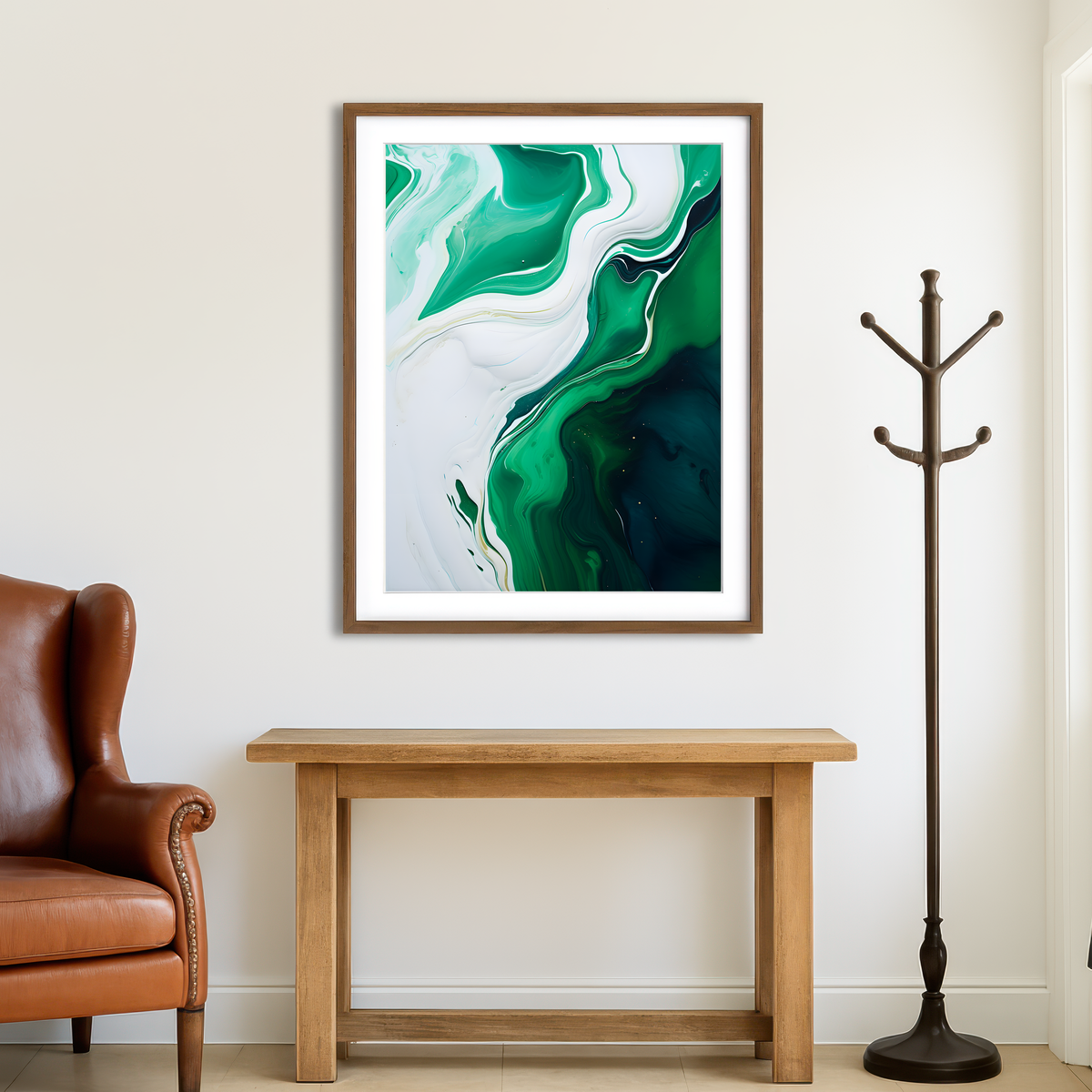 AUTO-MOCKUP ROOM | Abstract - Green White Waves 1 Wall Art