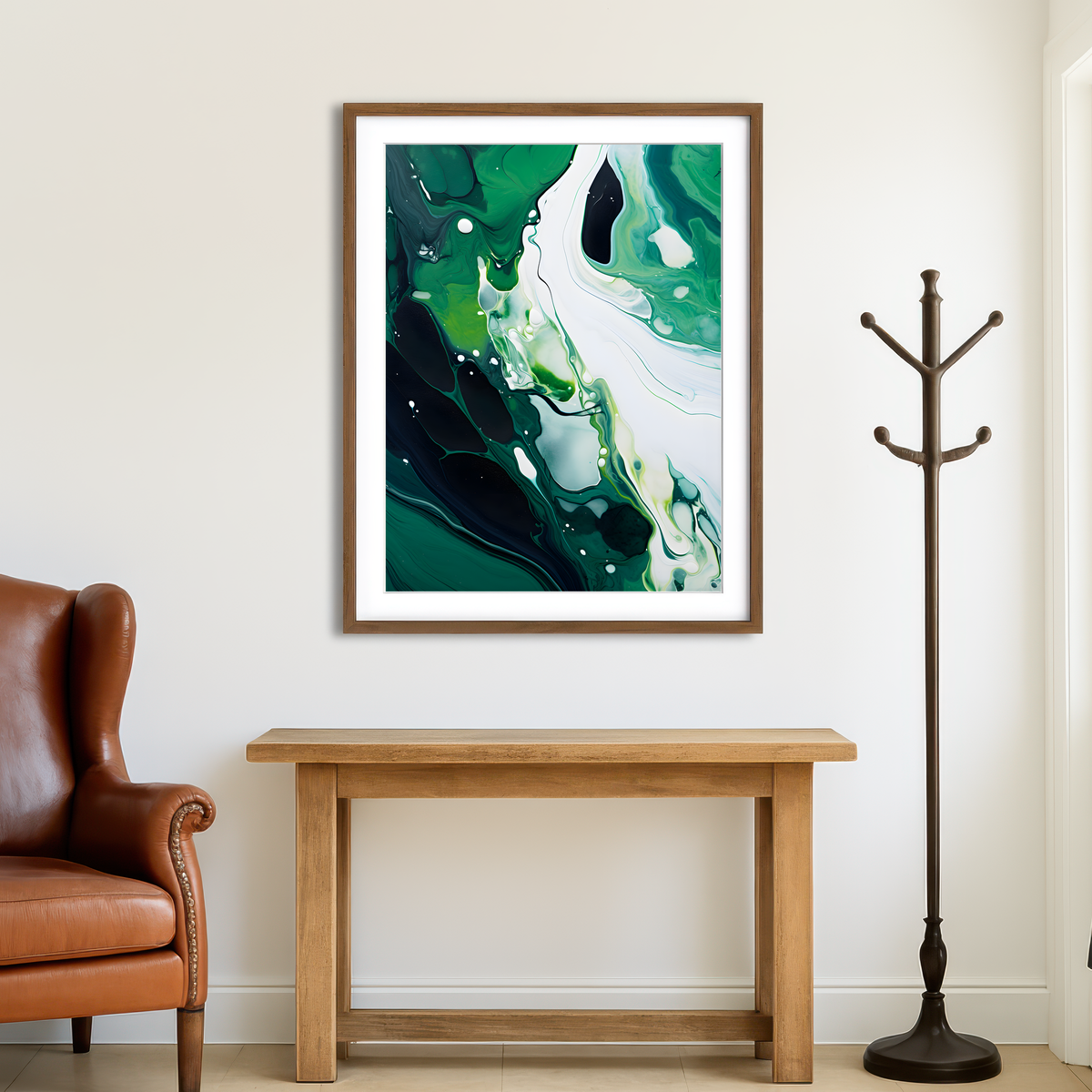 AUTO-MOCKUP ROOM | Abstract - Green White Waves 2 Wall Art