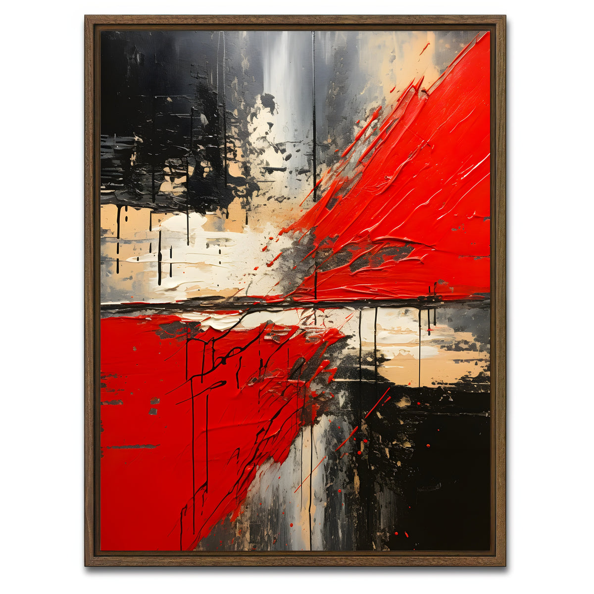 AUTO-MOCKUP WHITE | Abstract - Red black shapes 7 | 1 Piece | Walnut Framed Canvas | group=3x4