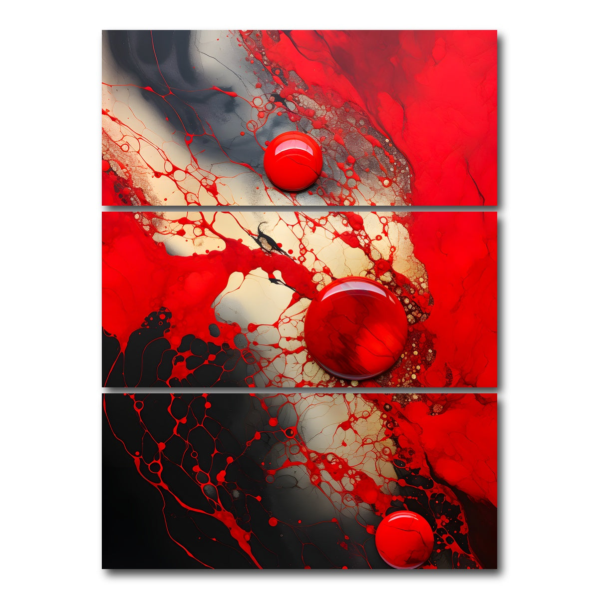 AUTO-MOCKUP WHITE | Abstract - Red black shapes 9 | 3 Piece | Gallery Wrap Canvas | group=8x18_stacked
