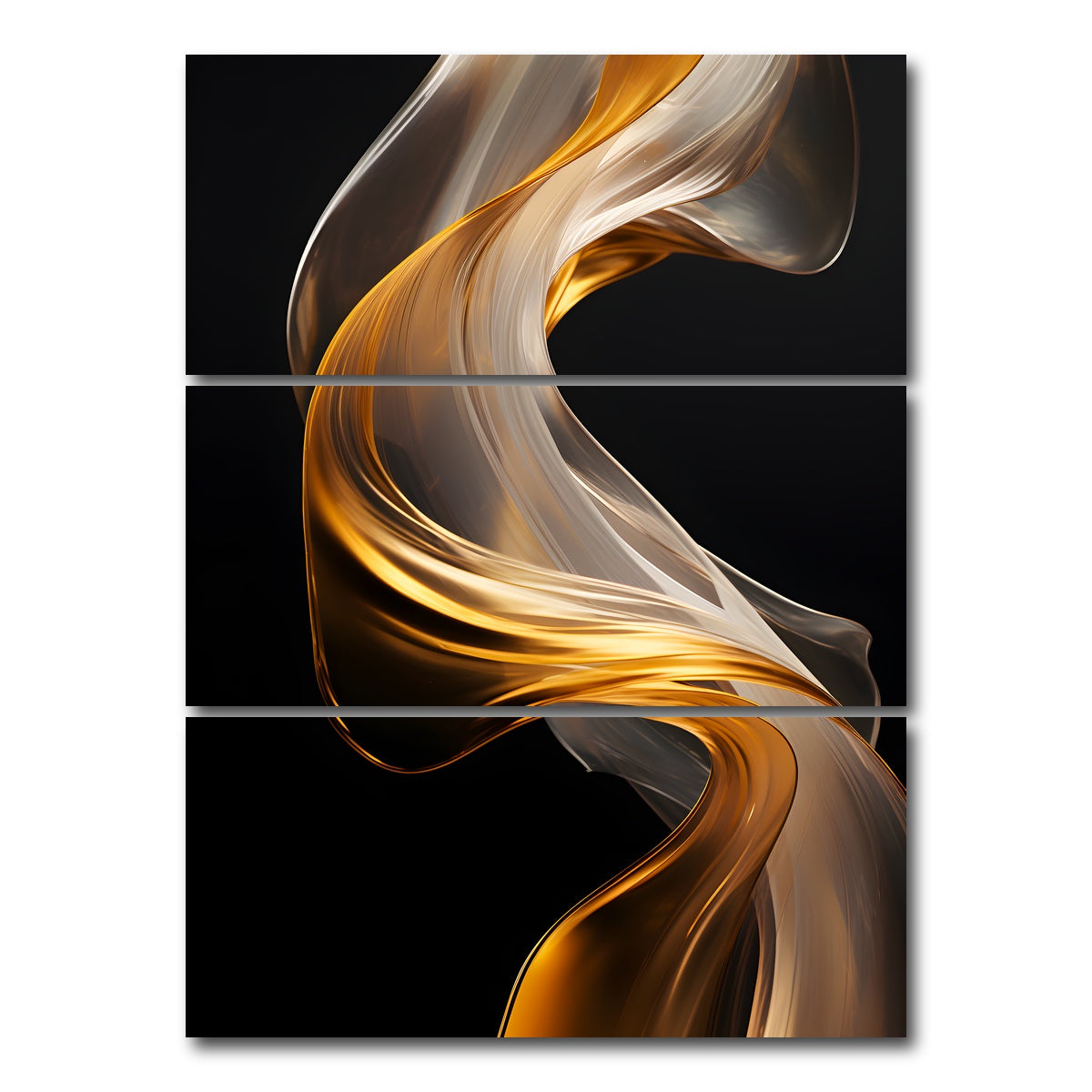 AUTO-MOCKUP WHITE | Abstract - White gold waves 2 | 3 Piece | Gallery Wrap Canvas | group=8x18_stacked