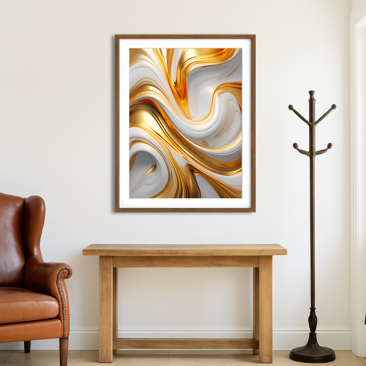 AUTO-MOCKUP ROOM | Abstract - White Gold Waves 4 Wall Art