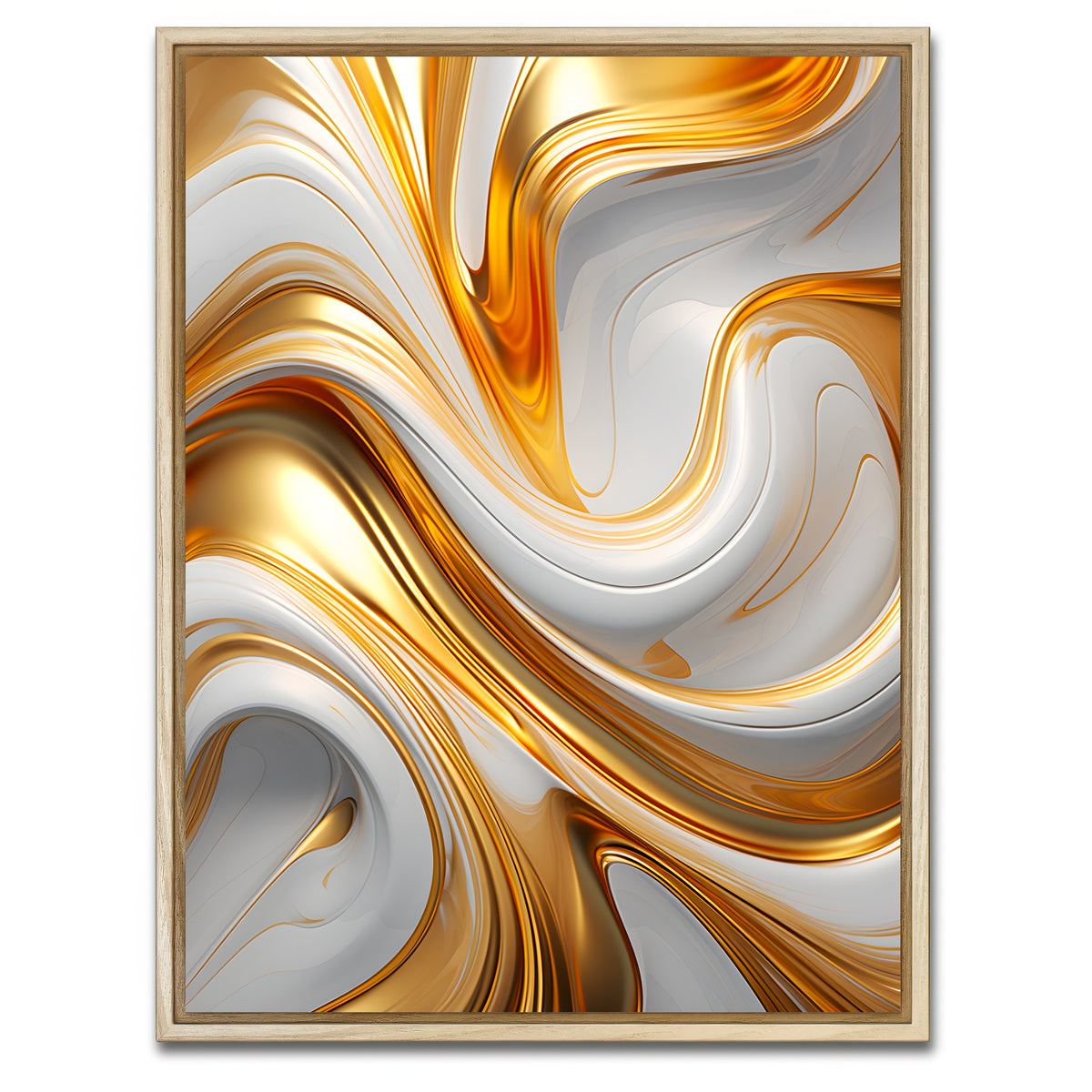 AUTO-MOCKUP WHITE | Abstract - White gold waves 4 | 1 Piece | Natural Framed Canvas | group=3x4