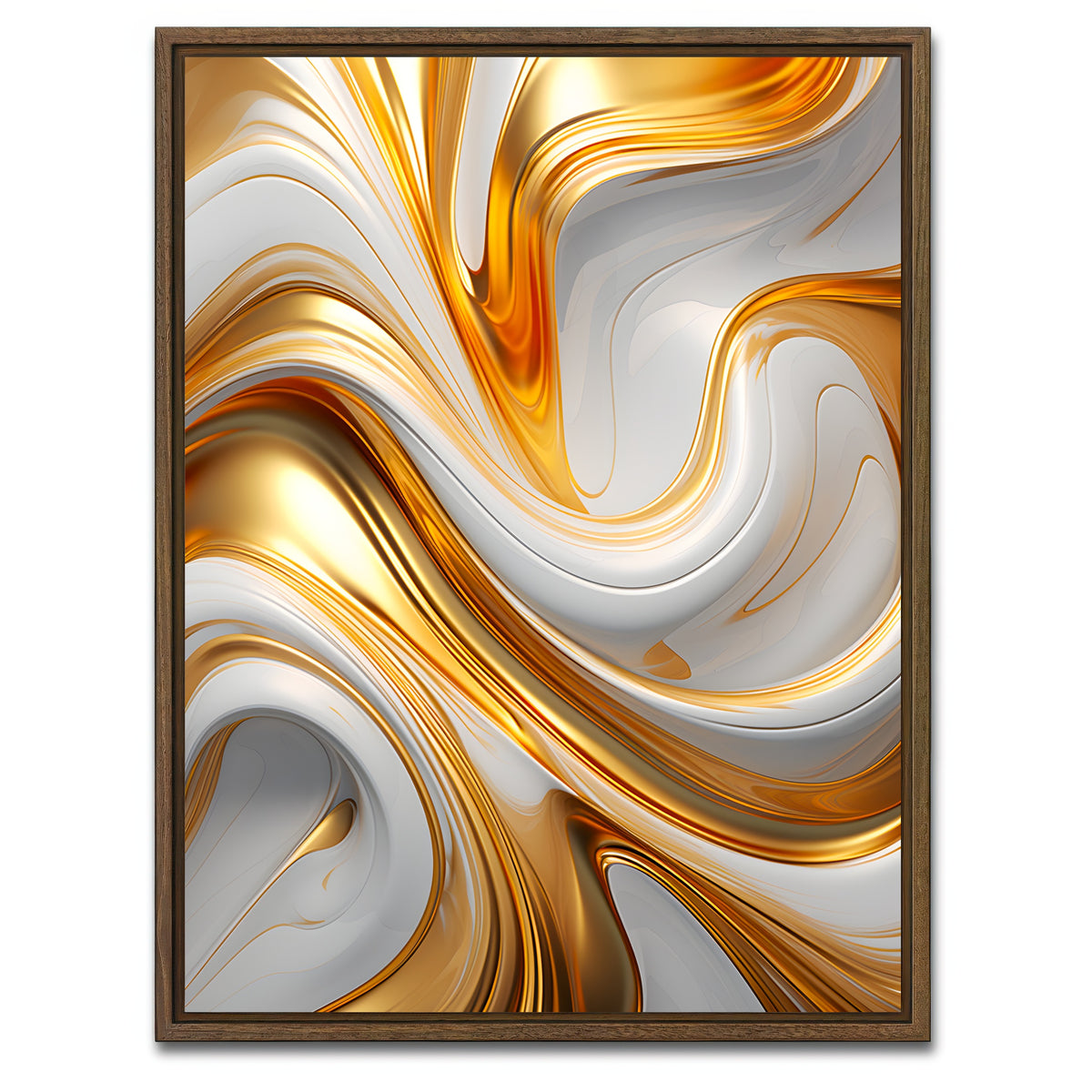 AUTO-MOCKUP WHITE | Abstract - White gold waves 4 | 1 Piece | Walnut Framed Canvas | group=3x4