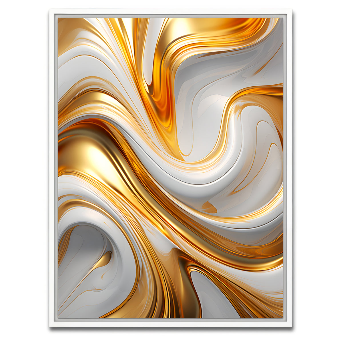 AUTO-MOCKUP WHITE | Abstract - White gold waves 4 | 1 Piece | White Framed Canvas | group=3x4