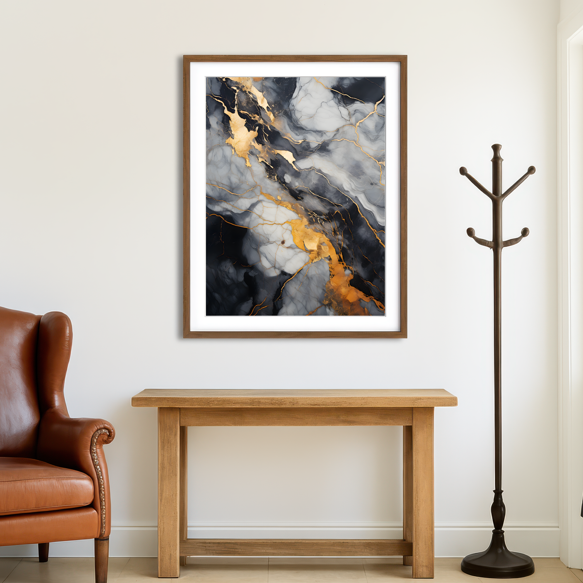 AUTO-MOCKUP ROOM | Abstract - White Gold Waves 8 Wall Art