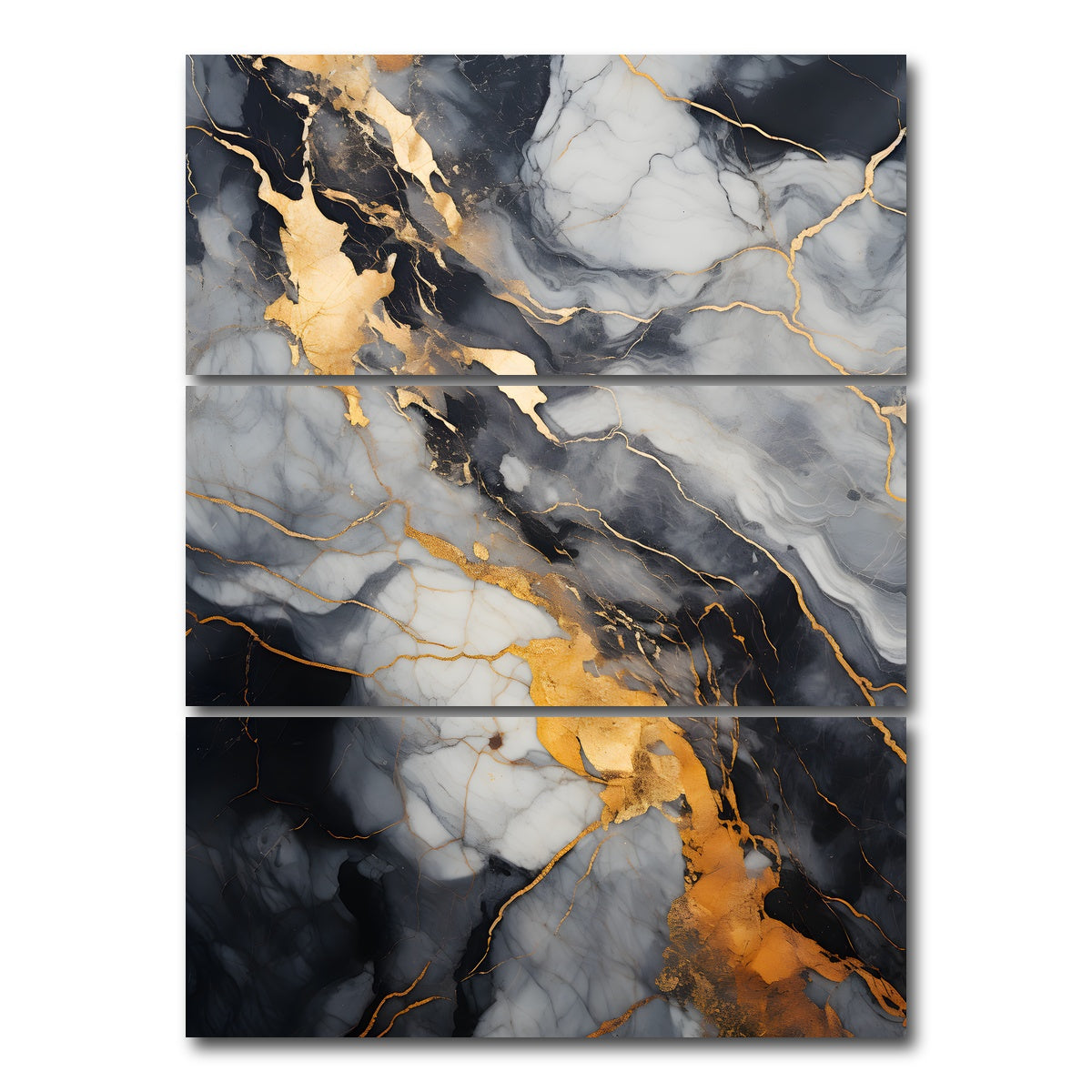 AUTO-MOCKUP WHITE | Abstract - White gold waves 8 | 3 Piece | Gallery Wrap Canvas | group=8x18_stacked