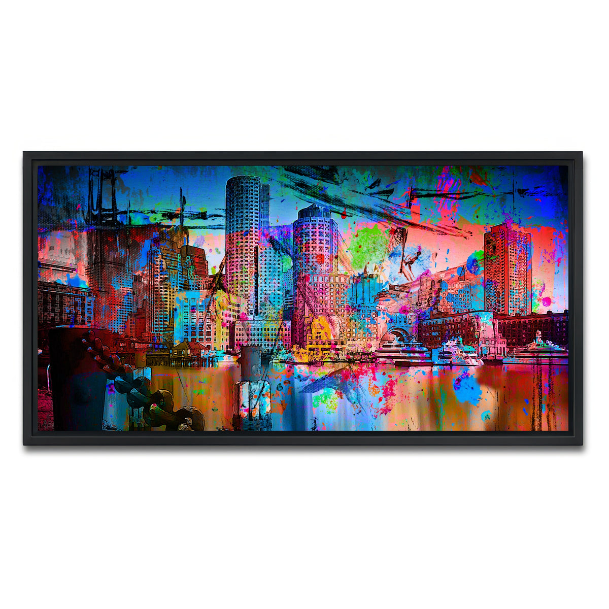 AUTO-MOCKUP WHITE | Abstract Boston Skyline | 1 Piece | Black Framed Canvas | group=2x1