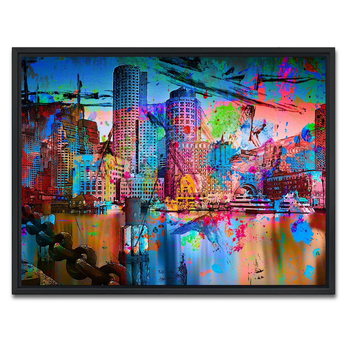 AUTO-MOCKUP WHITE | Abstract Boston Skyline | 1 Piece | Black Framed Canvas | group=4x3