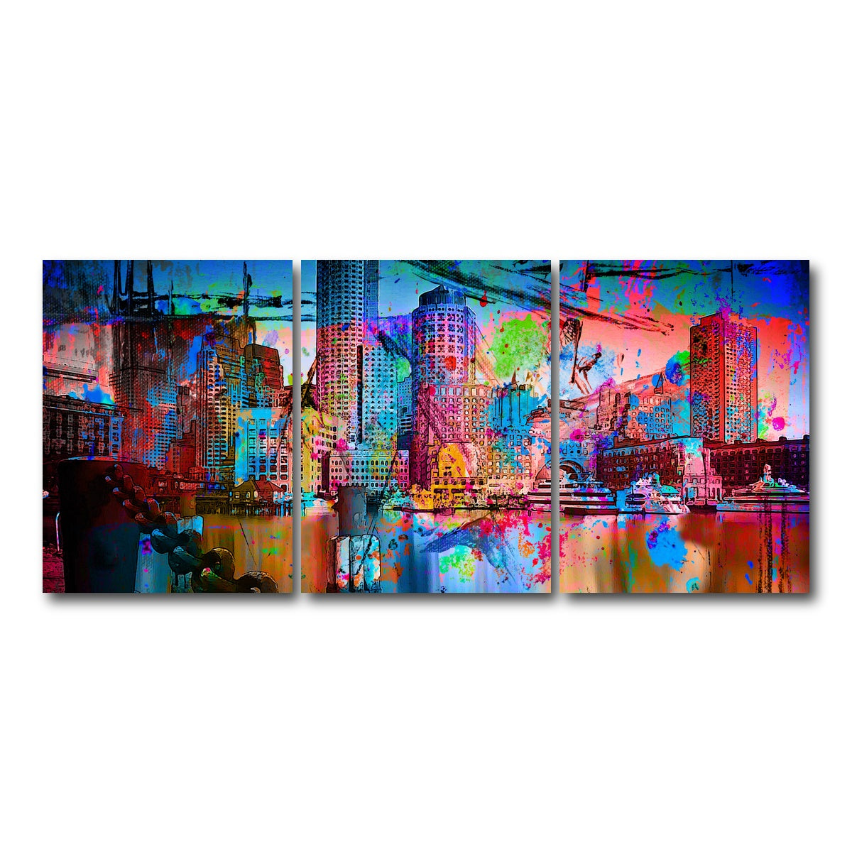 AUTO-MOCKUP WHITE | Abstract Boston Skyline | 3 Piece | Gallery Wrap Canvas | group=18x24