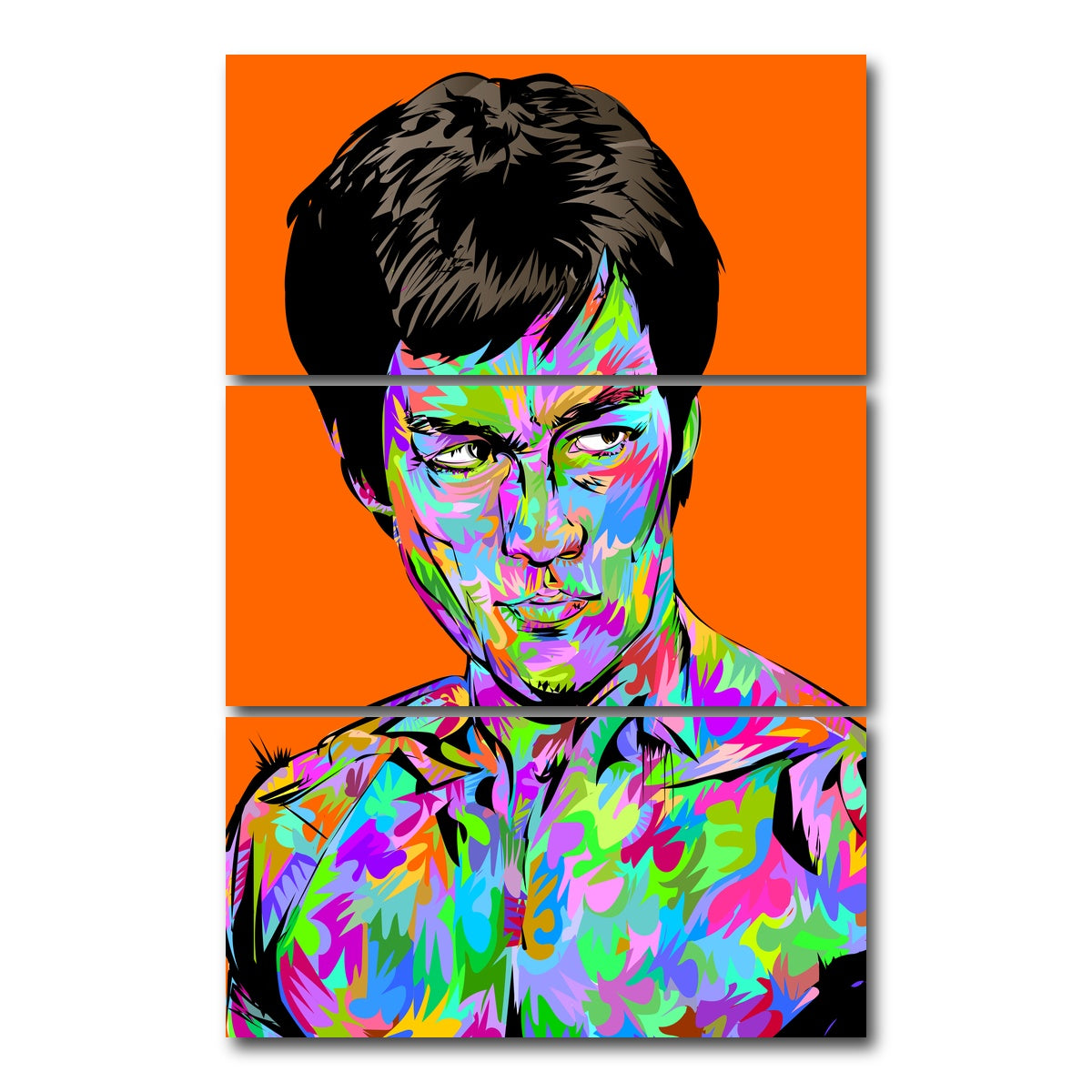 AUTO-MOCKUP WHITE | Abstract Bruce Lee | 3 Piece | Gallery Wrap Canvas | group=12x24_stacked