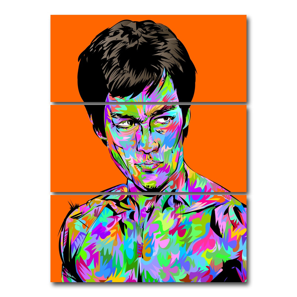 AUTO-MOCKUP WHITE | Abstract Bruce Lee | 3 Piece | Gallery Wrap Canvas | group=8x18_stacked