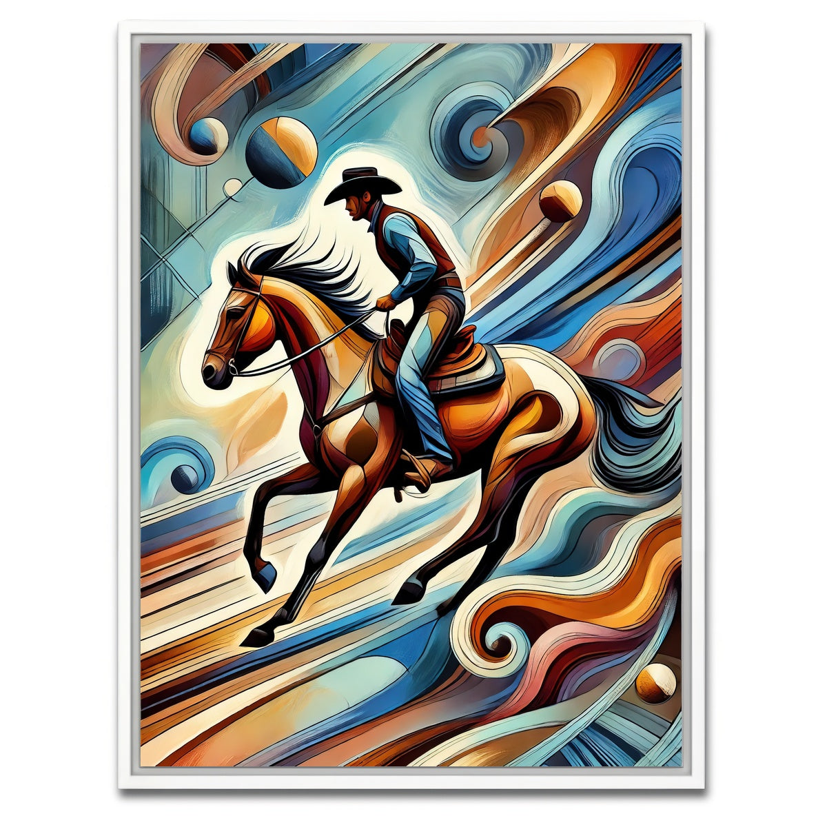 AUTO-MOCKUP WHITE | Abstract Cowboy & Horse | 1 Piece | White Framed Canvas | group=3x4
