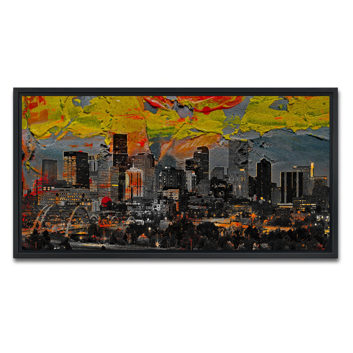 AUTO-MOCKUP WHITE | Abstract Denver Skyline | 1 Piece | Black Framed Canvas | group=2x1