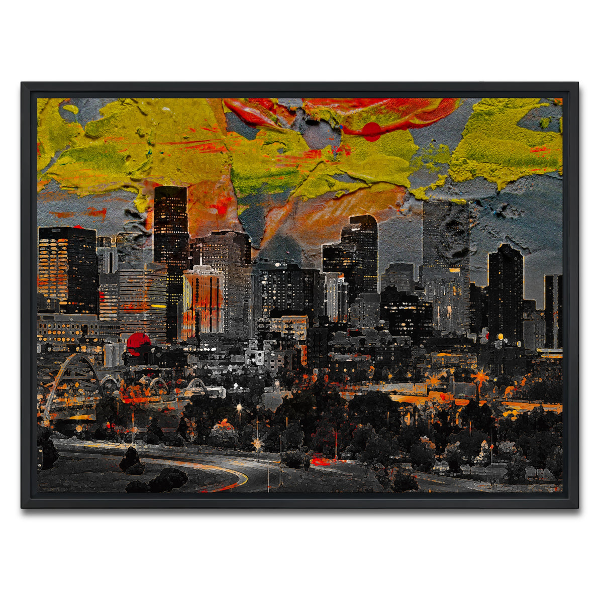 AUTO-MOCKUP WHITE | Abstract Denver Skyline | 1 Piece | Black Framed Canvas | group=4x3