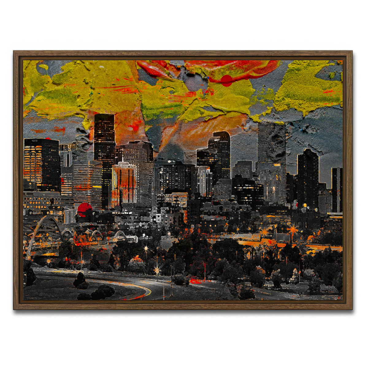 AUTO-MOCKUP WHITE | Abstract Denver Skyline | 1 Piece | Walnut Framed Canvas | group=4x3