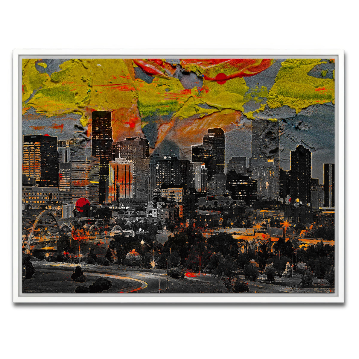 AUTO-MOCKUP WHITE | Abstract Denver Skyline | 1 Piece | White Framed Canvas | group=4x3