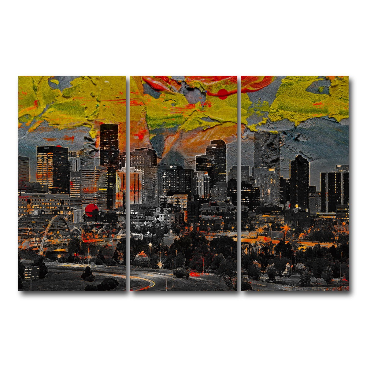 AUTO-MOCKUP WHITE | Abstract Denver Skyline | 3 Piece | Gallery Wrap Canvas | group=12x24