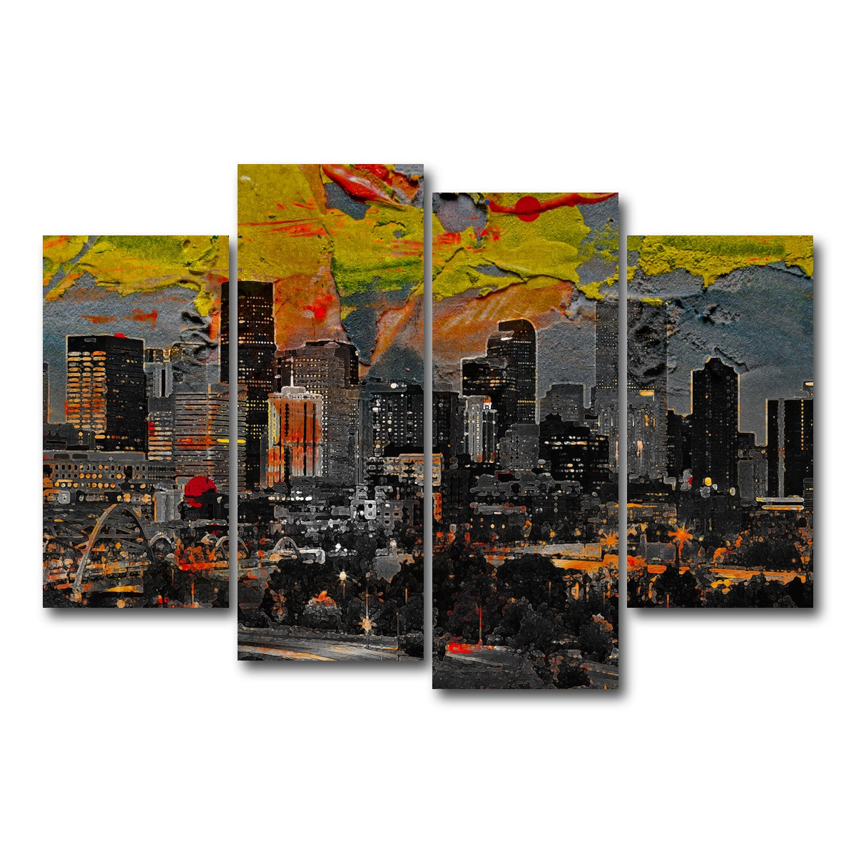 AUTO-MOCKUP WHITE | Abstract Denver Skyline | 4 Piece | Gallery Wrap Canvas | group=4_short