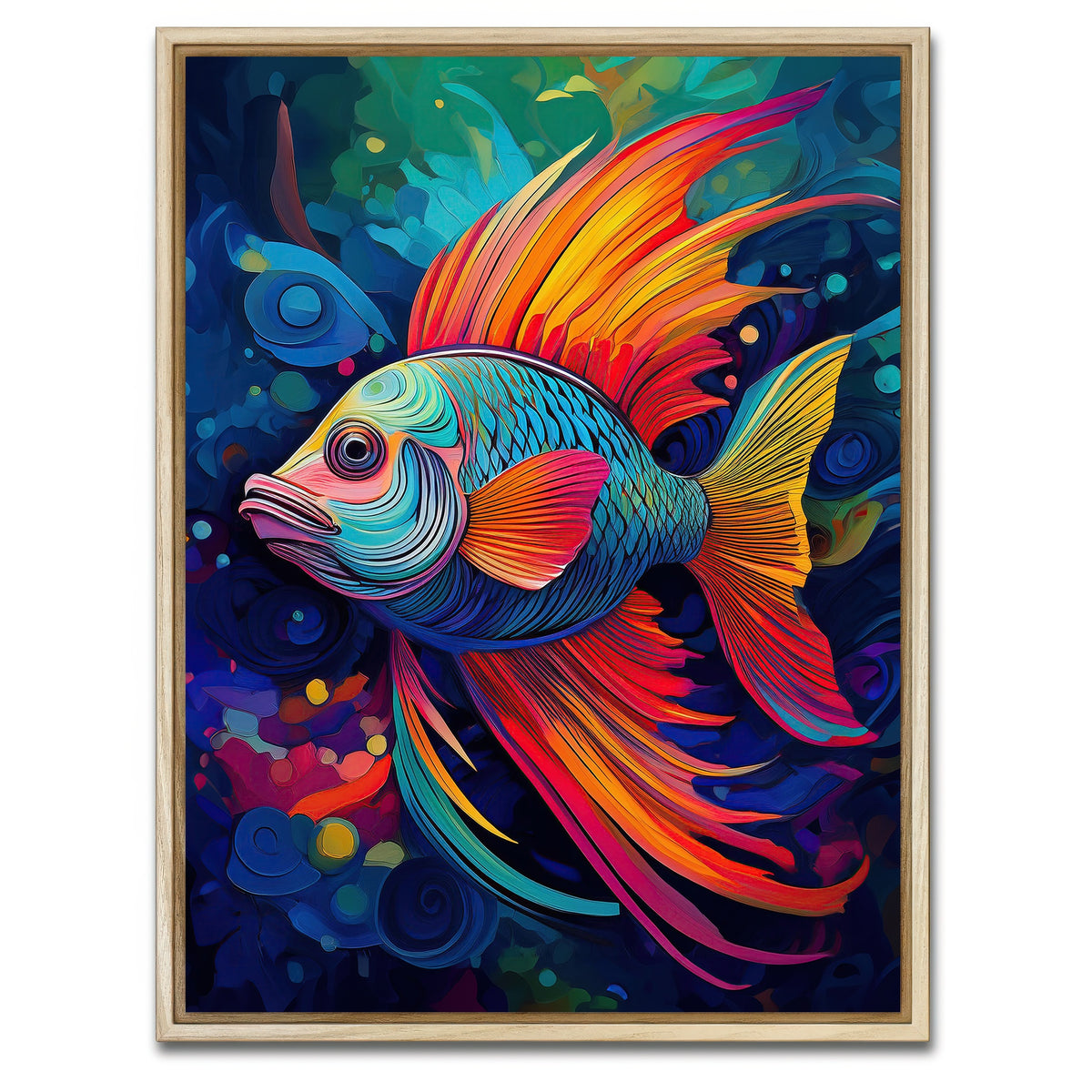 AUTO-MOCKUP WHITE | Abstract Fish Modern Art | 1 Piece | Natural Framed Canvas | group=3x4